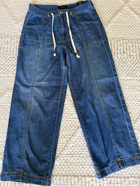 Curve Appeal Wide-Leg Denim Jeans with Drawstring Waist
